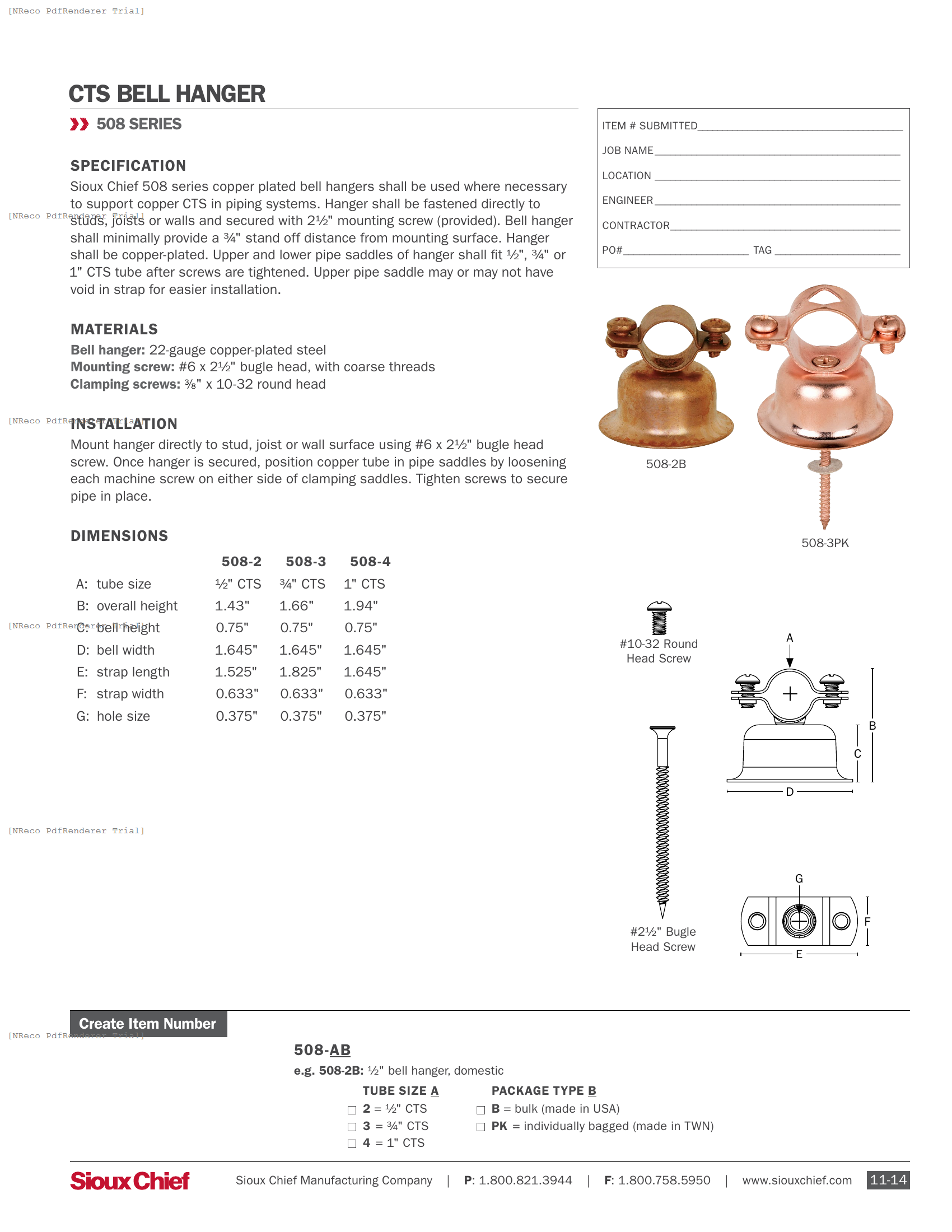 508  SERIES - BELL HANGER - SPEC SHEET.PDF Specification Document